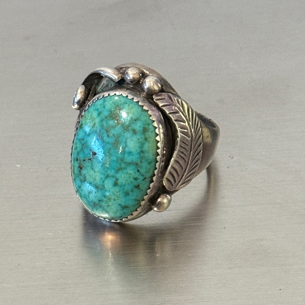 Vintage Sterling Silver 925 Turquoise Oval Statement Ring - Green BlueTurquoise